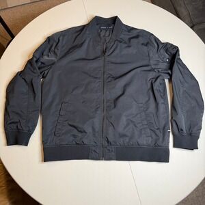 Edgar + Ash Mens Black Nylon Bomber Jacket Full Zip Utility Sleeve Pocket XL